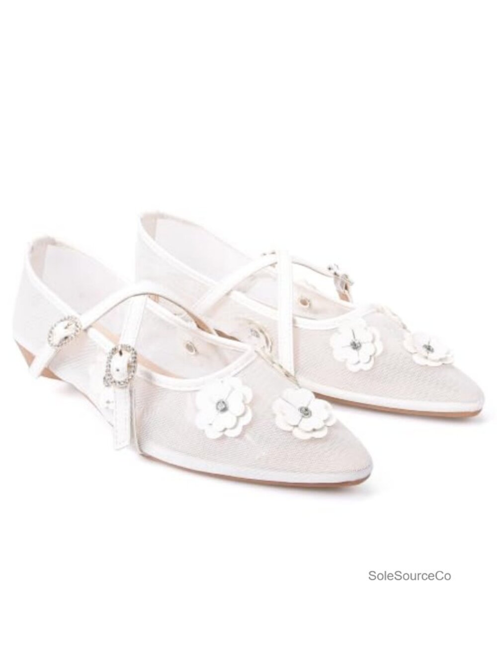 Mesh Mary Jane Flats Pointed Toe Ankle Strap Slip On Dressy Shoes